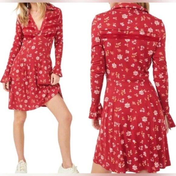 Free People Dresses & Skirts - Free People Good Days Mini Dress in Pop Combo Size XS red floral V-neck New